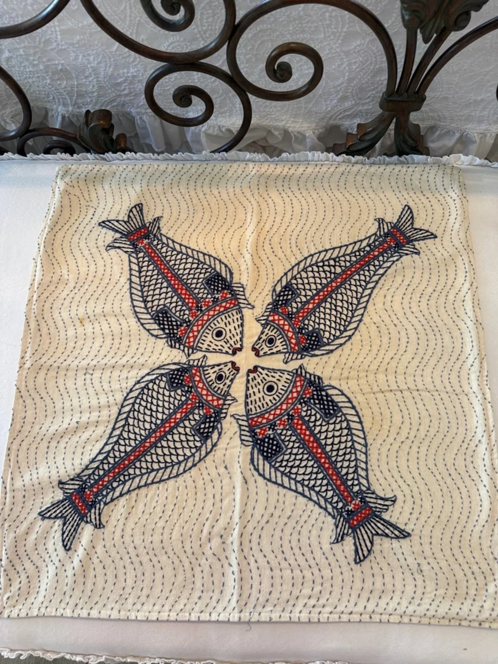 Pottery Barn Kissing Fish Euro Pillow Cover